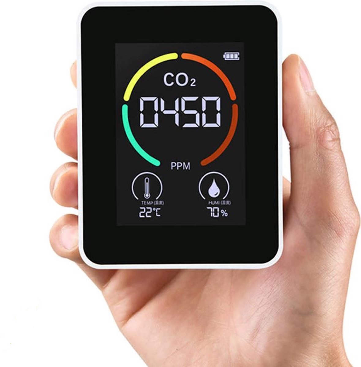 Moniteur de Qualité de l'air CO2 3 en 1,KKnoon Appareil de Mesure de la Qualité de l'air Détecteur de Dioxyde de Carbone HCHO TVOC CO2,Détecteur AQI,Rechargeable par USB,avec Batterie au Lithium 